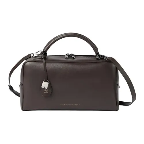 BRUNELLO CUCINELLI Explorer Блестящий Напп Кожа Бостон Сумка Сумка Стандартная Женская Темно-Коричневый