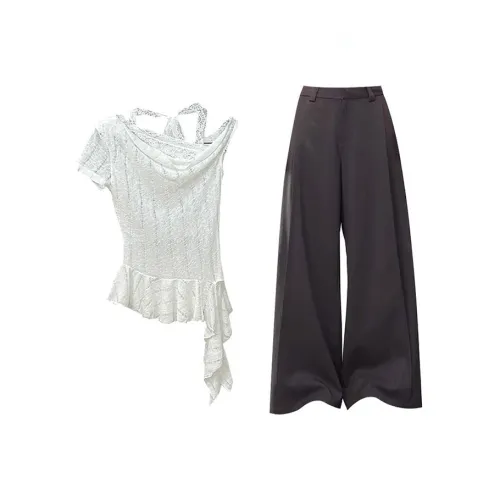 MARIE·COCO Белый топ + штаны, женский повседневный комплект