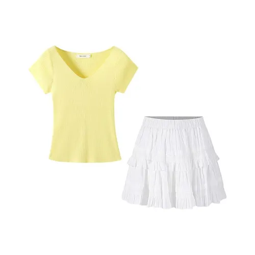 MARIE·COCO Желтый топ*1 + Юбка*1 Женские комплекты с юбкой