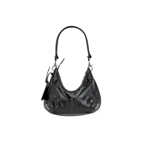 Great Dog and Black Horse Коровья кожа Через плечо Сумка-пельмень Средний Женские Темно-черный Вороний