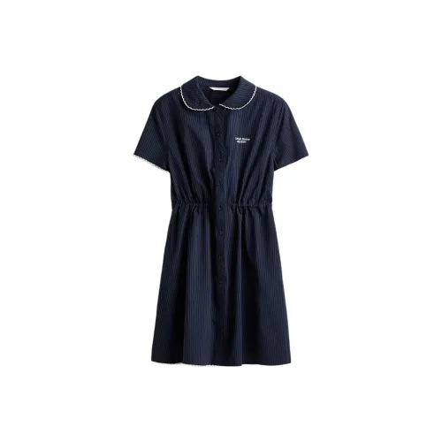 H&M Морской синий/Полоска Женские Короткие Платья с Длинными Рукавами