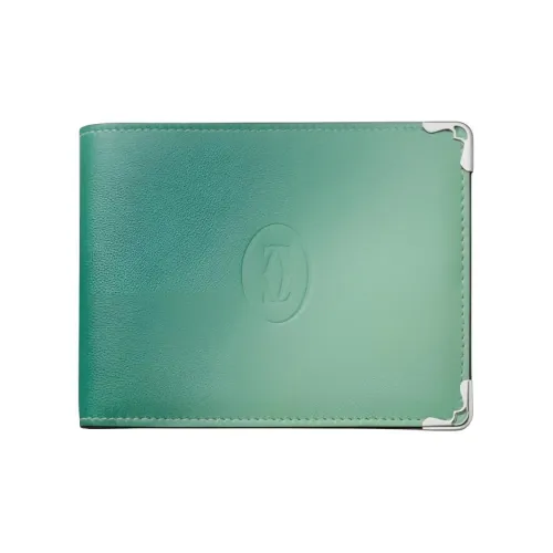 Cartier Бумажник, 6 Отделений Для Кредитных Карт, Must De Cartier Телячья Кожа Зеленого Цвета С Эффектом Деграде, Палладиевая Отделка