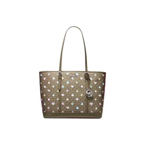 MICHAEL KORS Jet Set Покрытый холст Тоут Сумка Сумка для покупок Сумка Сумка через плечо Большая Женская Оливковая