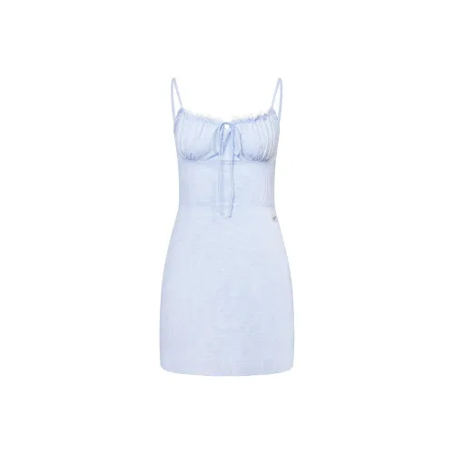 Ariseism Дизайн Вдохновленный Светло-Синий Клетчатый Топ на Бретелях Без Рукавов Платье для Летней Юбки Женские