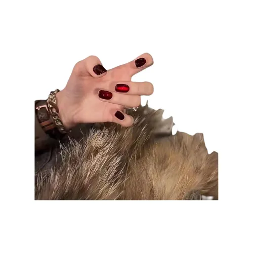 OUYUJI Ручной Готовый товар Съемный False Nail Миндаль Короткий LADDER Короткий Круглый Красный Стиль размытия Instagram