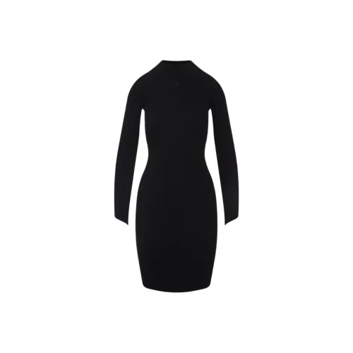 COURREGES Черное Женское Длинное Платье с Длинными Рукавами