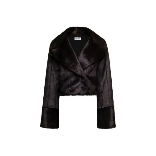 SAINT LAURENT Мех Женский Коричневый Темный Шоколад