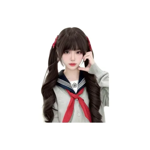 LIANXIANGKE Lolita Double Ponytail Длинная кудрявая парик с человеческими похожими волосами полный комплект для головы высокая температура пряжа