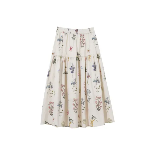 ZIMO Бежевый с Растением Принт Женские Повседневные Длинные Юбки