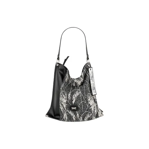 Great Dog and Black Horse Ткань Ведрообразная Сумка Сумка через плечо Большая Женская Жаккард Черная