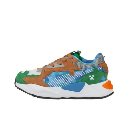 Minecraft X PUMA RS Z Low Топ Kids Lifestyle Shoes Коричнево-зеленый Синий Подростки