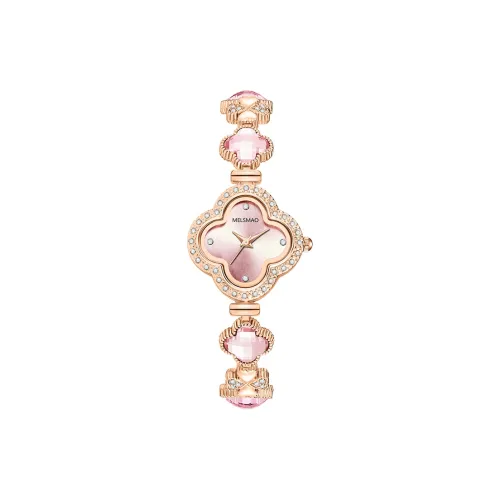 MELSMAO Four Leaf Clover Кварцевый механизм Нержавеющая сталь Ремешок Часы Женские Розовый циферблат часов