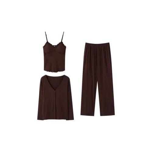 QIAOJIAREN Шоколадный Коричневый Женский Пижамный Комплект