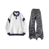 Комплект одежды (Белый топ + Камуфляжные штаны)