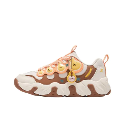 XTEP Slip-resistant Abrasion-resistant Low Top Kids Lifestyle Shoes White Brown Orange Teenagers XTEP Противоскользящие Износостойкие Низкие Кеды для Детей Lifestyle Белые Коричневые Оранжевые Подростки