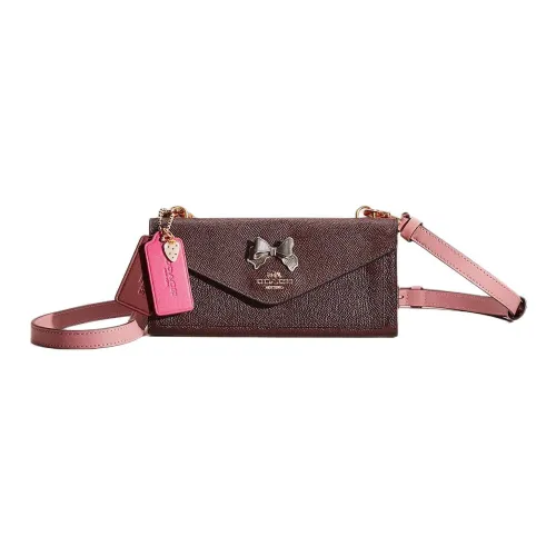 COACH Canvas С кожаными вставками Сумка через плечо Кошелек Маленький Женские Умбра и Розовый Плечевой ремень