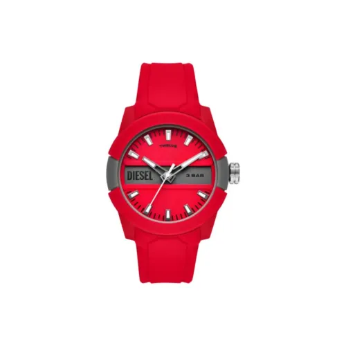 DIESEL Мужские часы Кварцевый механизм Силиконовый ремешок 43 мм Красный циферблат Часы