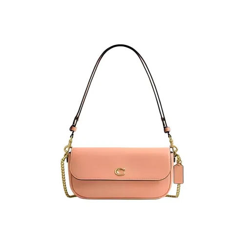 COACH Телячья кожа Сумка через плечо Сумка на плечо Средняя Женская Латунь и Персик