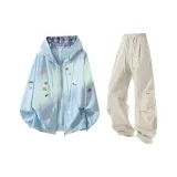 Далекий Небесный Лазурь + Серо-Бежевые Брюки