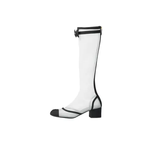 CHANEL 25B Колено Высокие сапоги 5 см Женские Белые