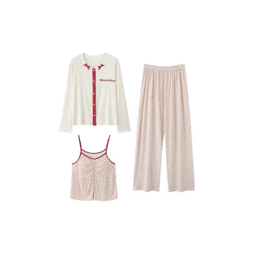 Pretty lady Молоко Белый Полка Дотс Женские Пижамные Комплекты