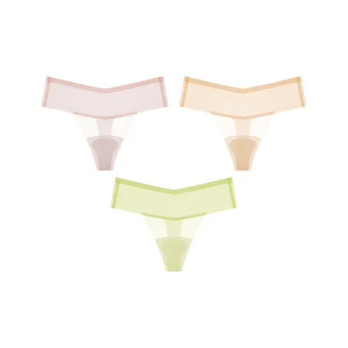 MADALLO [3 пачки] Розовый + Светло-оранжевый + Горчично-зеленый Женские трусики-бикини
