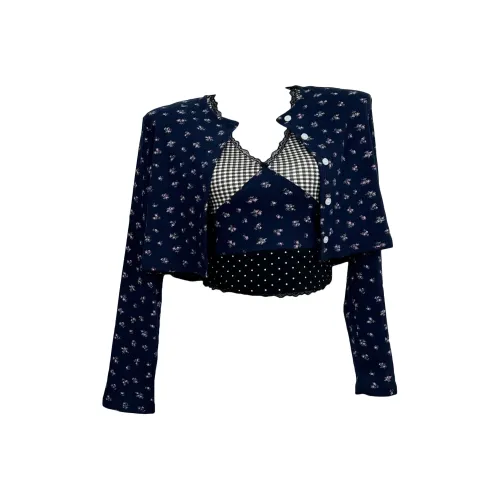 AURORA MUSE Темно-синий цветочный кардиган + майка женские трикотаж