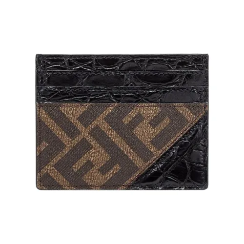 FENDI Крокодиловая кожа с тканевым держателем для карт Мужской Коричневый Черный