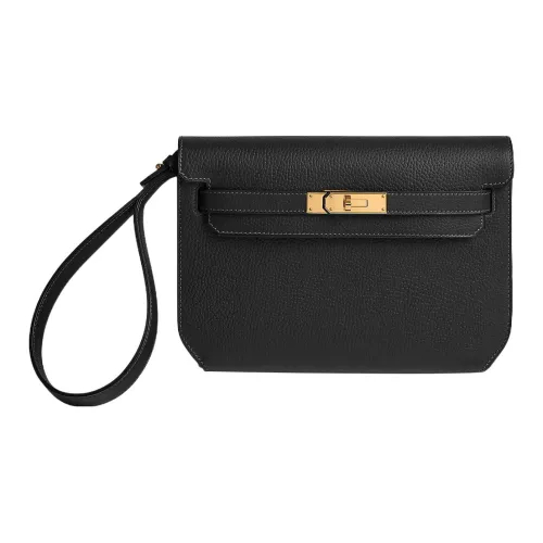 HERMES Kelly Depeches Клатч из коровьей кожи Мужской Черный