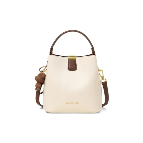 Crtnzo Kroez Коровья кожа Ведрообразная сумка Сумка Стандартная Женская Молочный коктейль Белый Карамельный Коричневый