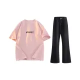 Комплект одежды (Розовый топ + Черные штаны)
