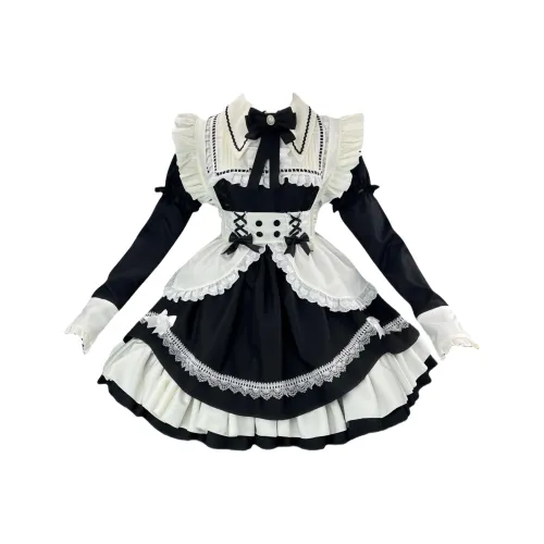 WLEQK Черный комплект Женские Лолита Платья
