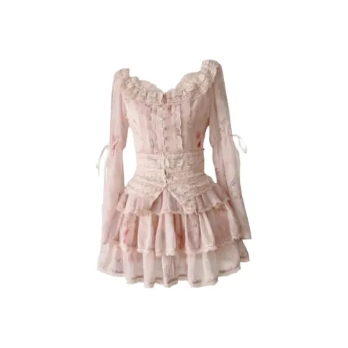 HeartyBite Цветочный Розовый Кружевной Топ+Юбка Комплект для Женщин