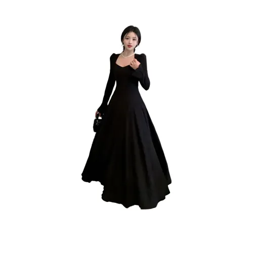 NFV Черные Женские Платья с длинным рукавом