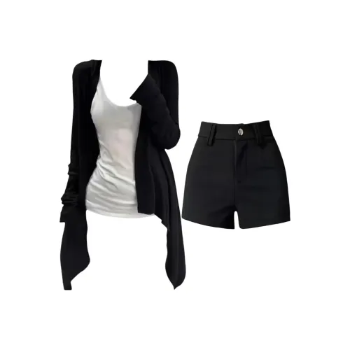 COVER TIME Черный топ + Черные штаны Женские Повседневные костюмы