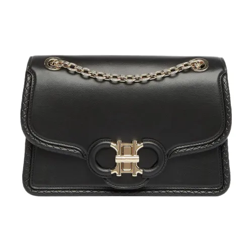 FERRAGAMO GANCINI Корова Кожа Flap Bag Crossbody Сумка Обычная Женская Черная