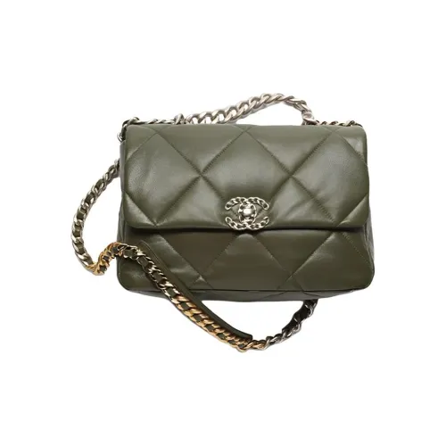 CHANEL 22K Осенний и Зимний 19Bag Сумка через плечо из овечьей шкуры большая женская оливково-зеленый