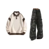 Комплект одежды (Абрикосовый топ + Камуфляжные штаны)