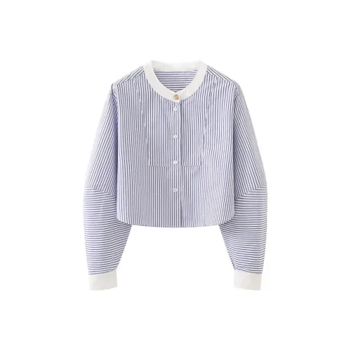 NEMOWU Синие Белые Полоски Премиум Женские Рубашки