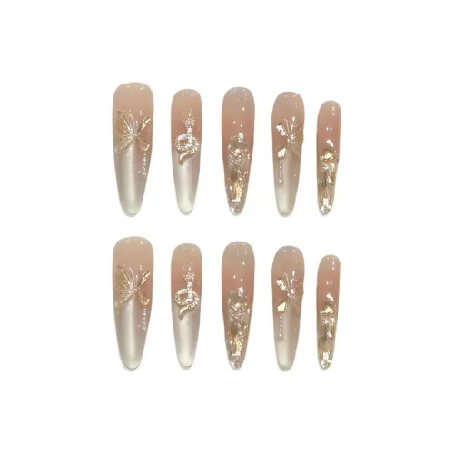T Z Атмосфера 3D Роскошь Бабочка Золотая Змея Handcrafted False Nail Длинный Заостренный Premium Gold Градиентный Flashing