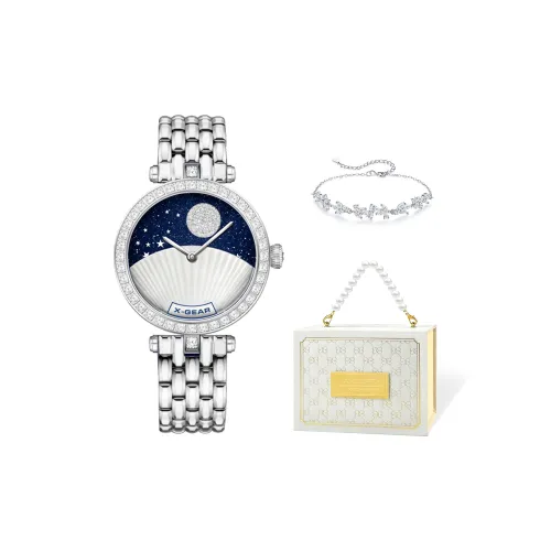 X Шестерня Students Trendy Trendy Luxury Кварцевый механизм Нержавеющая сталь Ремешок Часы Женские часы Белый циферблат