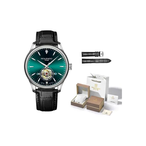 ROLENDO R Механическое устройство часы с ремешком из коровьей кожи зеленый циферблат мужские часы