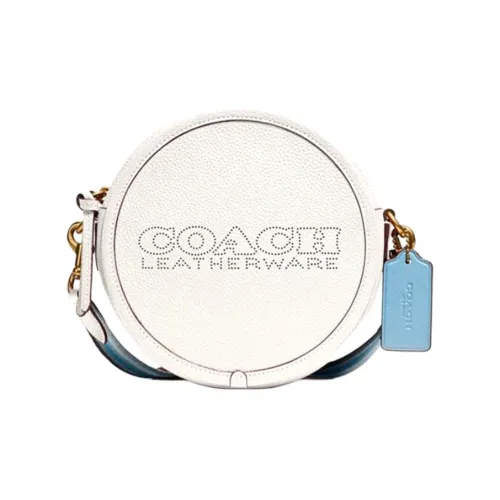 COACH Kia Пыльная кожа Цилиндрическая сумка Ручная сумка Сумка через плечо Сумка на плечо Женская Белая и Синяя Сумка через плечо