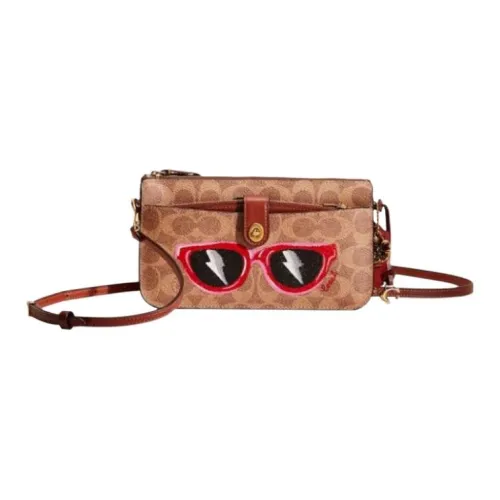 COACH NOA POP Up Холст и Кожа Сумка через плечо Маленькая Женская Коричневая