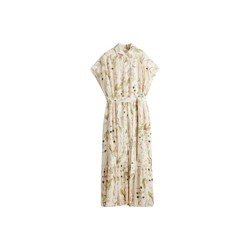H&M Light Beige/Floral Женские Короткие Платья с Короткими Рукавами