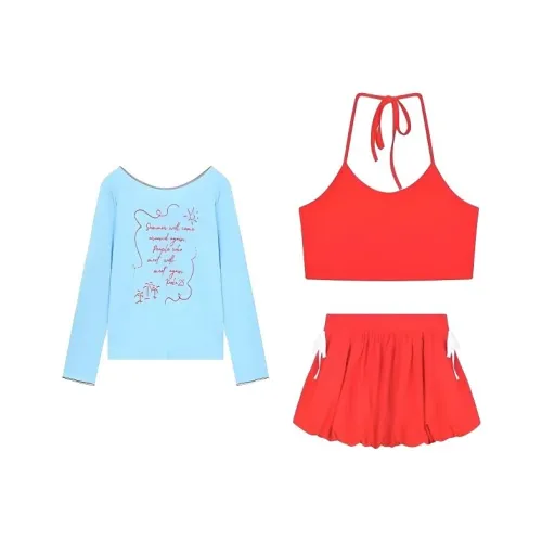 HUINIAN Синий топ + Красная майка + Юбка-тюльпан Женские Комплекты с юбкой