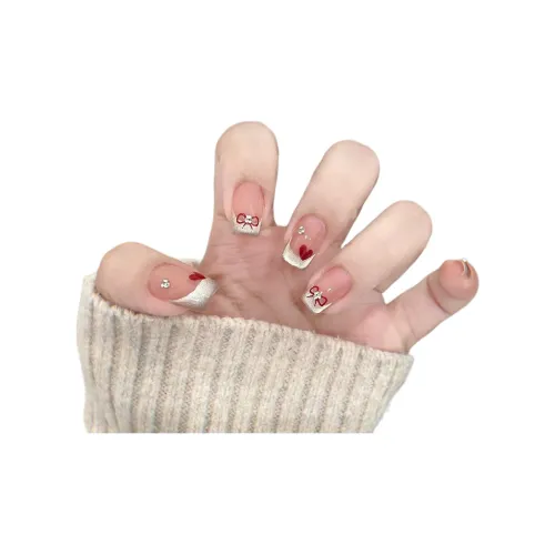 Suiyiie Кожа Ухаживающая Милый French Heart Кошачий глаз Сладкий стиль Handcrafted False Nail Короткий Нежно-розовый Градиентный Coquette