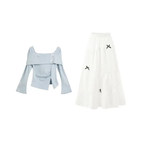 MTHE Синий+Белый Женские Комплекты с Юбкой