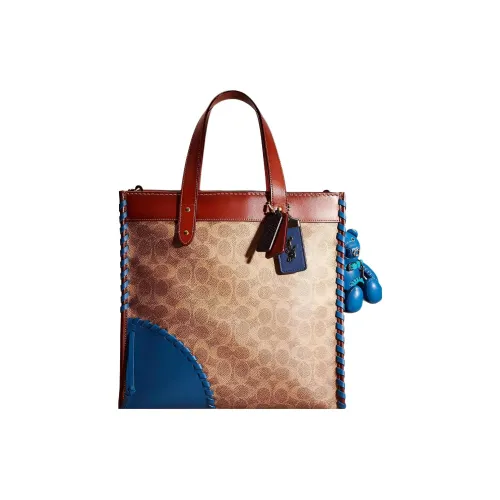 COACH Field Покрытый холст с телячьей кожей Сумка через плечо Сумка Большая Женская Коричневый Ржавый Синий