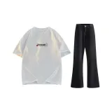 Комплект одежды (Белый Серый Топ + Черные Штаны)